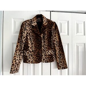 INC Leopard Faux Fur Collared Jacket Women's Size 8 Lined.